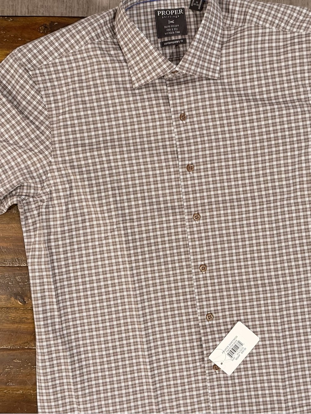 NWT Proper Contemporary Fit Brown Plaid Men's Shirt 16 32/33